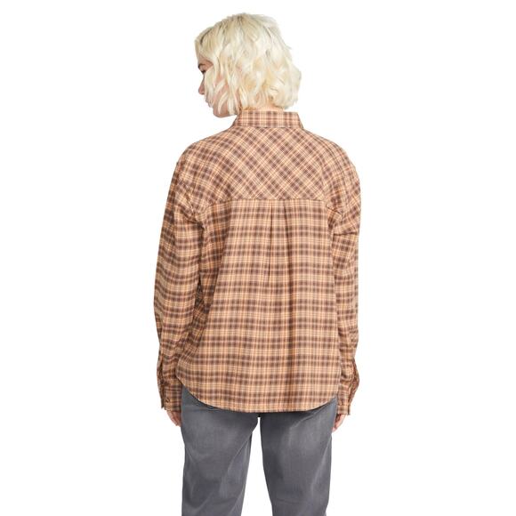 Volcom Women's Plaid to Meet U Long Sleeve Flannel Shirt, Clay 11681 - Picture 2 of 3